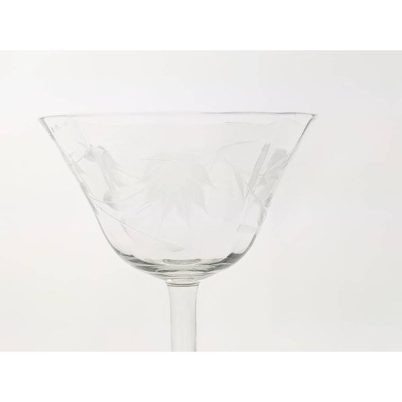 Vtg MCM 1950s Clear Etched Glass Champagne Barware Fancy Drinking New Year Party - Picture 3 of 10